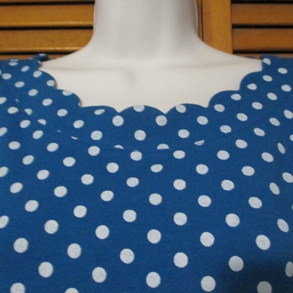 Anne Klein top blue with white polka dots, soft, stretchy cute neckline size XL - Picture 5 of 7